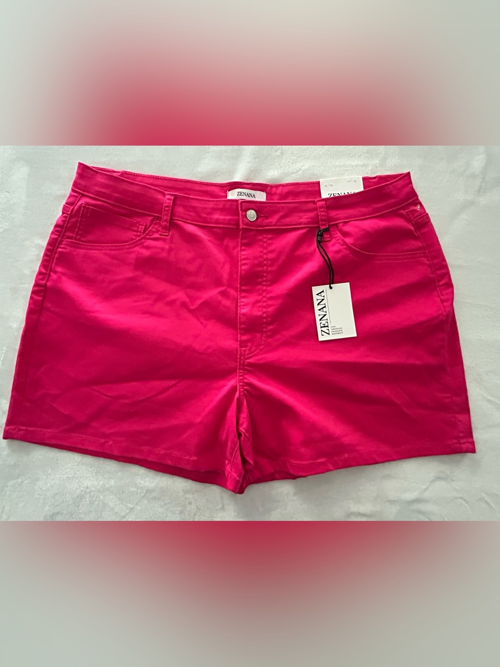NWT Zenana Women’s Size 3X Pink Magenta Denim Chino Stretch Casual Summer Shorts